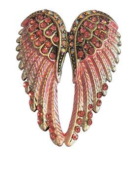 Angel Wing Ring Pink Rhinestone Stretch Adjustable Silver Tone Jewelry 1.5"